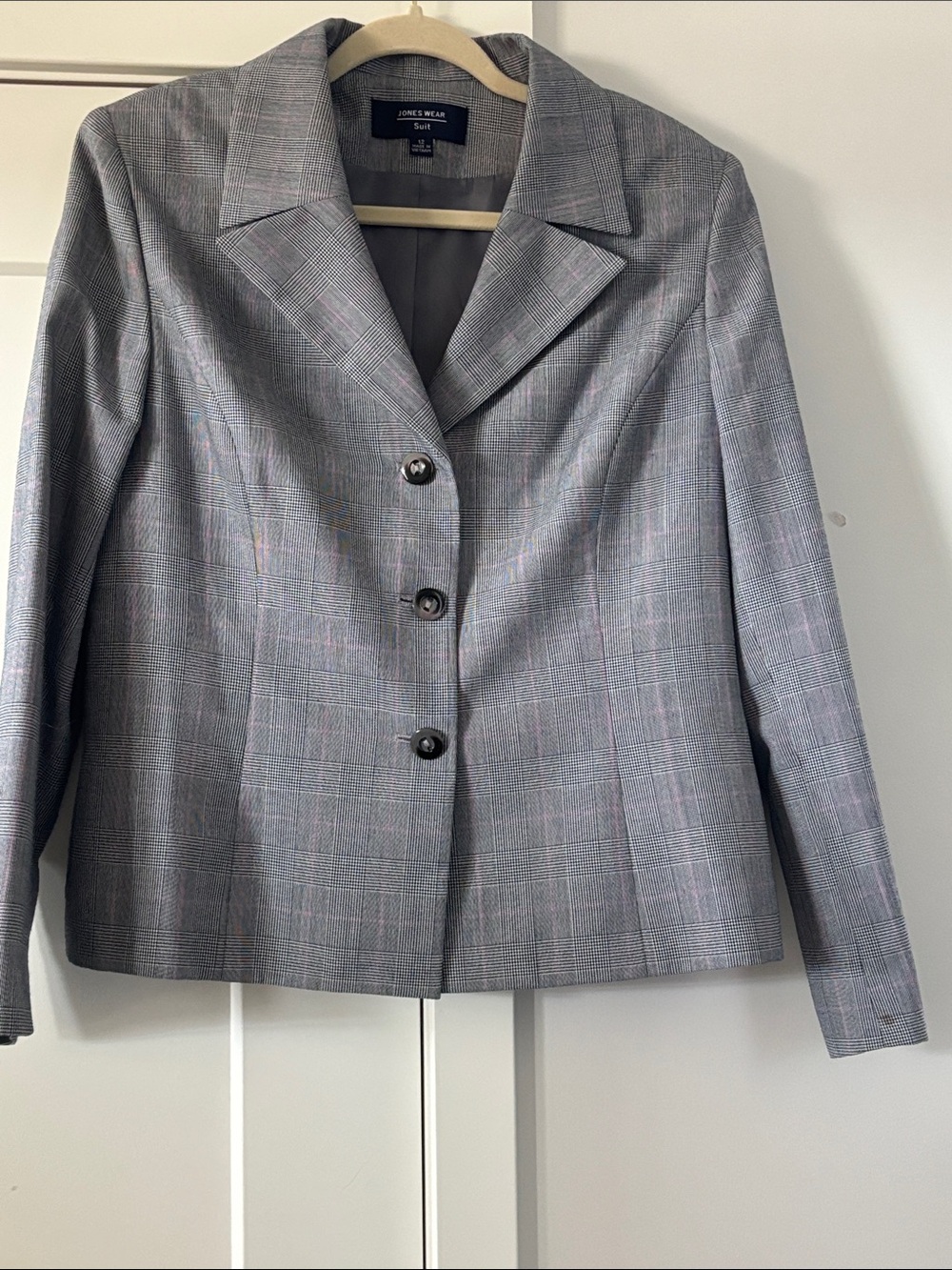 Jones New York Women’s Gray Plaid Single-Breasted Blazer